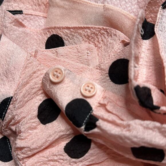 Elie Tahari 100% Silk Polkadot Pink Pastel Black Flowy Long Sleeve Blouse DD13 - Picture 12 of 13